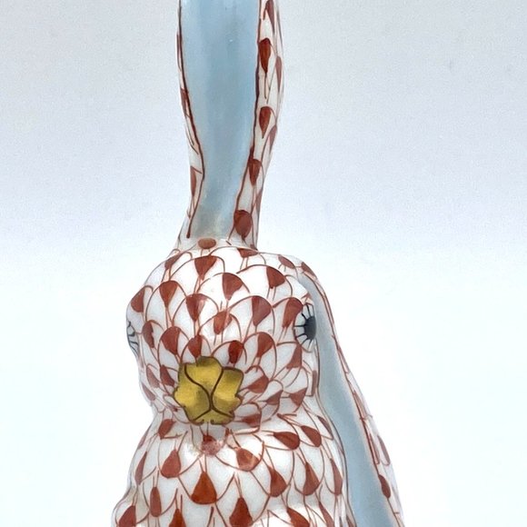 Herend Rust fishnet Rabbit Bunny with One Ear Up Porcelain Figurine Hungary MC15